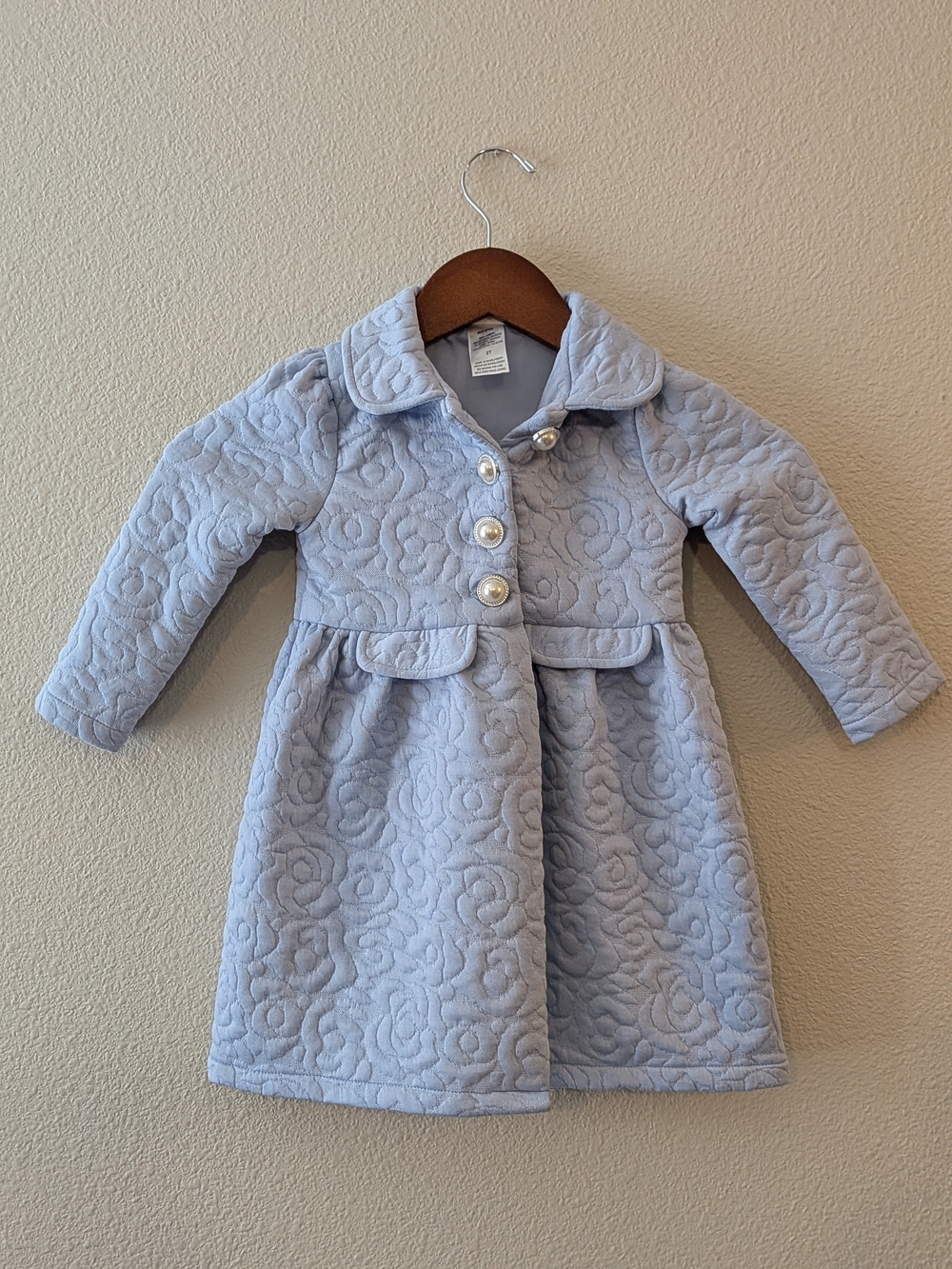Little Lass Light Blue Quilted Floral Pea Coat for Girls